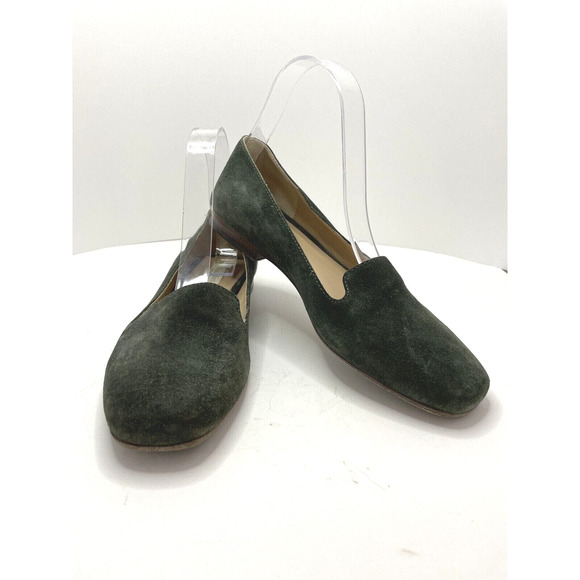 Max Mara Loafers Square Toe Suede Green Flats Women's Size 37 US 6.5 FLAW - Picture 1 of 12